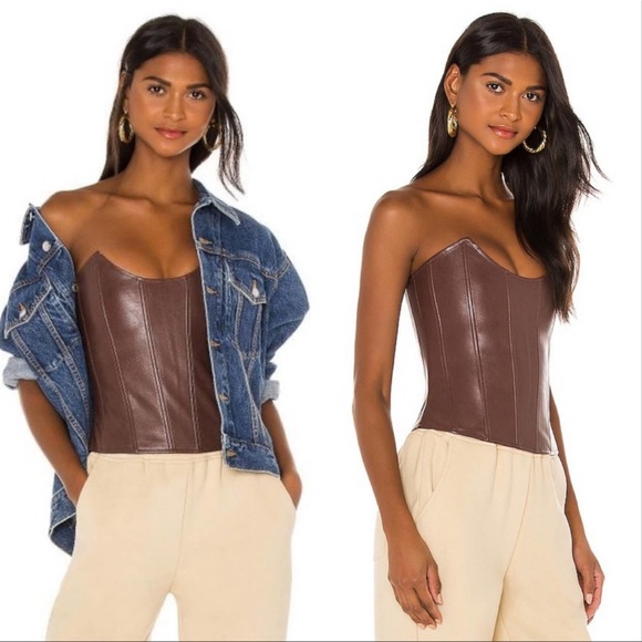 Miaou Tops - Miaou Leia Vegan Leather Corset Top Brown